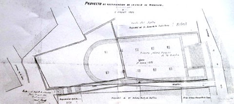 Plànol on s'indica la ubicació i afrontaments de l'església del Sagrat Cor. 5 d'agost 1886