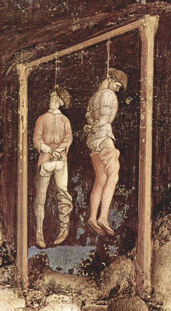 Executats a la forca. Detall de San Giorgio e la principessa, de Pisanello