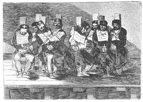 Grup d'executats per garrot. Gravat 'No se puede saber por que', de la sèrie 'Los desastres de la guerra', de Goya. 1810