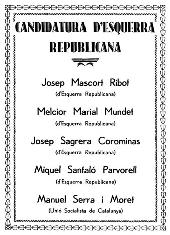 Candidatura d'Esquerra Republicana per a les eleccions generals del 19 de novembre de 1923