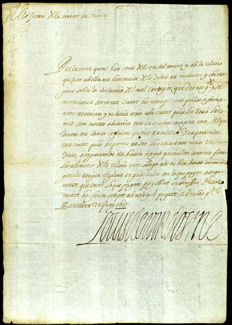 28/06/1650. El lloctinent Lluís de Borbó-Vendôme als jurats de la ciutat de Girona. Els comunica que no són vertaderes les notícies que li han arribat respecte a la pesta que es creia que hi havia a la dita ciutat