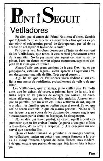Article de Pius Pujades publicat al diari 'El Punt' el 8/7/1981
