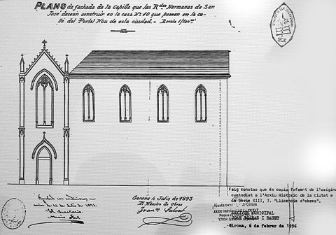 Plànol de la façana de la capella de les Germanes de Sant Josep. 4 de juliol de 1893