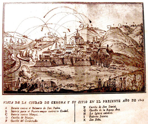 Vista (idealitzada) de Girona durant el setge de 1809