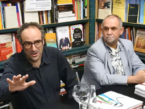 Presentació 'Un any a la cuina' d'Enric Herce a la Llibreria Geli de Girona, amb Salvador Garcia-Arbós i una cassola d'Abraham Simon