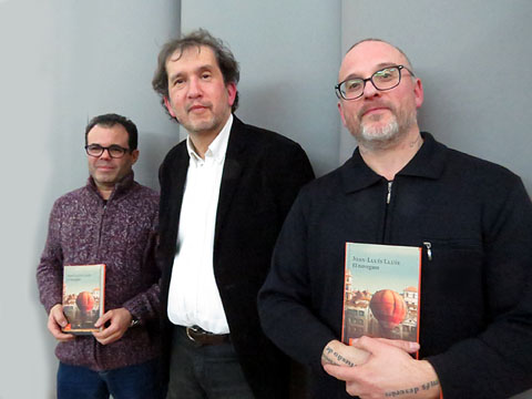 L'autor, Joan-Lluís Lluís, amb Josep Domènech Ponsatí i Xavier Delòs