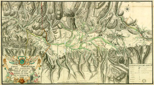 Carte particulière des Cerdagnes, baillie de Belver et partie du pays de Barida, le long de la rivière de Sègre. 1710