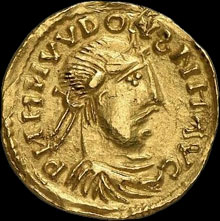 Moneda de Lluís el Pietós (778-840), durant el regnat del qual es va emetre el document en el que consta per primera vegada el nom del poble