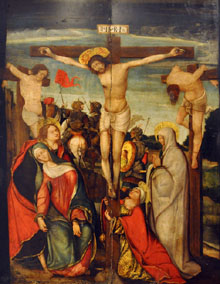 Crucifixió. Pere Gascó. Primera meitat segle XVI. Pintura sobre fusta. Priorat de Sant Joan les Fonts