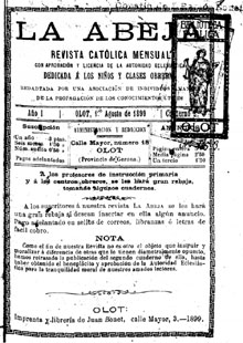 Premsa local. 'La Abeja: revista católica mensual dedicada a los niños y a las clases obreras'. Agost de 1899