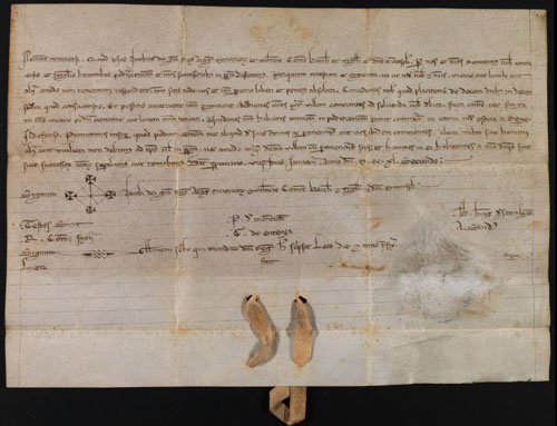Privilegi reial de 6 de gener de 1242 [1243]. El rei Jaume I concedeix als habitants de Puigcerdà la remissió de servituts feudals com l'eixorquia, la intestia i la cugucia, juntament amb altres privilegis de caràcter econòmic