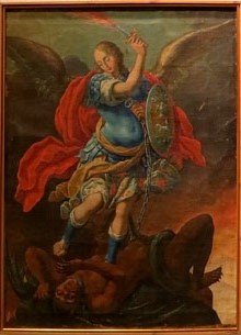 Arcàngel Sant Miquel. Oli sobre tela. Prové de la capella de Sant Miquel de la Infermeria. Segle XVIII