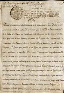 Contractació de Fèlix Rodes, de Blanes, comerciant a Ciutat de Mèxic. 1784