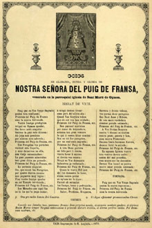 Goigs de Nostra Senyora del Puig de França venerada a l'església de Sant Martí d'Ogassa, 1873