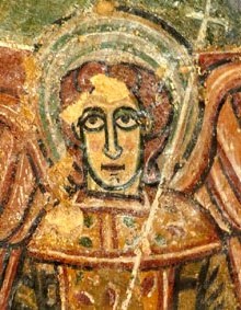 Detall de Sant Miquel. Absis-epístola. Detall de les pintures murals de Sant Tomàs de Fluvià