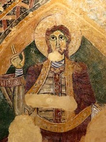 Pantocràtor. Detall de les pintures murals de Sant Tomàs de Fluvià