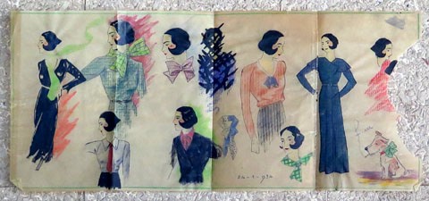 Dibuixos. Tinta i llapis de colors sobre paper vegetal. Datat 24-1-934. 42,4 x 19 cm