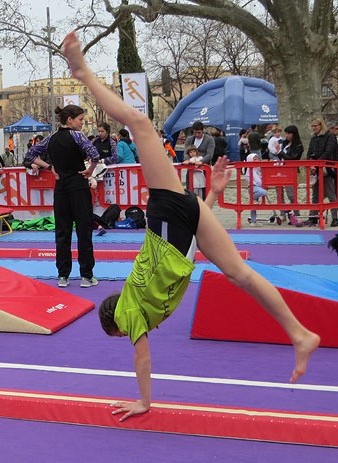 Exercicis gimn&agrave;stics a la pla&ccedil;a Calvet i Rubalcaba