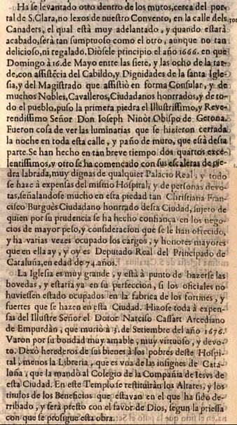'Hospital nuevo intra muros de Gerona', Descripció de l'Hospital de Santa Caterina per Gaspar Roig i Jalpí (1624-1691)
