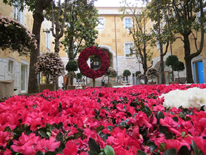 Temps de Flors 2017. Decoraci&oacute; floral del Pati de les Magn&ograve;lies, a la Seu del Govern de la Generalitat de Catalunya a Girona, amb azalees de Gant, B&egrave;lgica