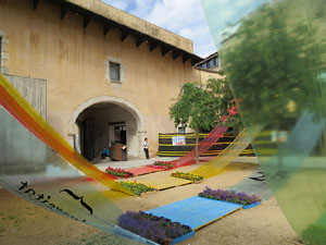 Temps de Flors 2017. Instal·lacions i muntatges florals a diversos espais de la UdG: escales i plaça de Sant Domènec, pati de l'edifici de les Àligues