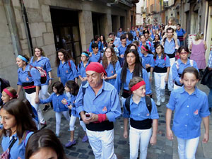 Fires 2017. Els Castells de Vigília a la plaça de Sant Feliu, amb els Marrecs de Salt, la Colla Castellera Esperxats de l'Estany i els Castellers d'Andorra