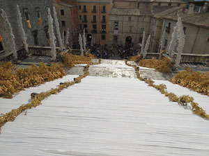 Temps de Flors 2018. Instal·lació 'Per treure'ns del pecat i dar-nos alegria' a les escales de la Catedral