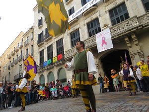 Fires de Sant Narc&iacute;s 2018. Toc de rams. Canvi dels rams de flors de les gegantes de Girona. Els banderers