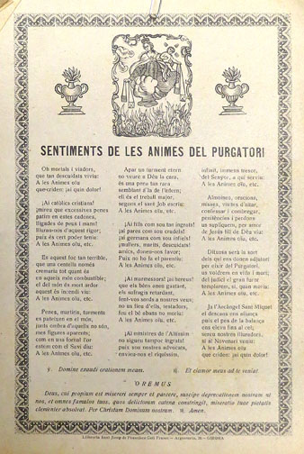 Sentiments de les &agrave;nimes del Purgatori. Ca. 1935