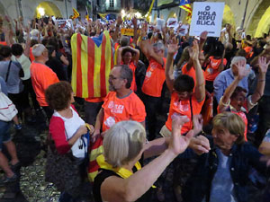 Assaig de la manifestaci&oacute; de l'11 de setembre a la pla&ccedil;a del Vi