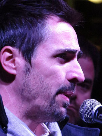 Marc Puigti&oacute; alcalde de Sant Juli&agrave; de Ramis, durant la manifestaci&oacute; del vespre