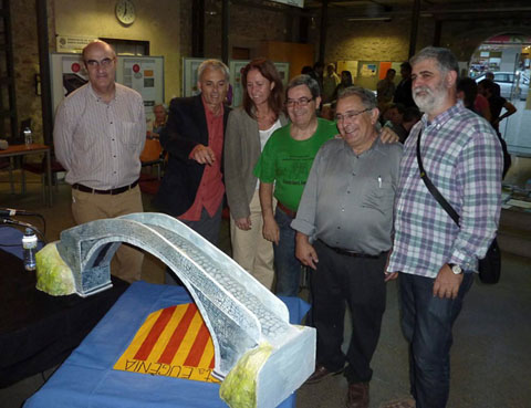 Presentació del projecte de reconstrucció del Pont del Dimoni. D'esquerra a dreta. Ramon Ripoll, Manel Mesquita, Marta Madrenas, Ramon Macaya i Albert Quintana. 14 d'octubre 2014