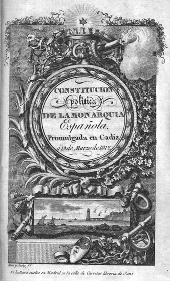 Portada de la Constitución de Cádiz de 1812