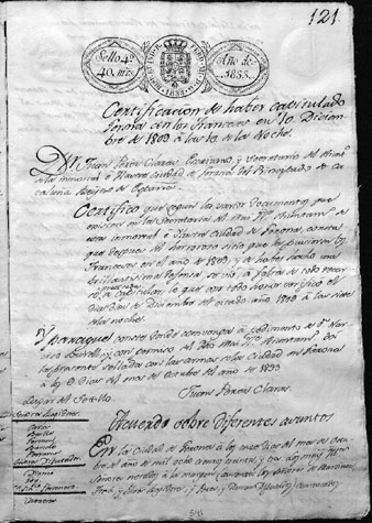 Certificació de la capitulació de Girona durant la GUerra del Francès
