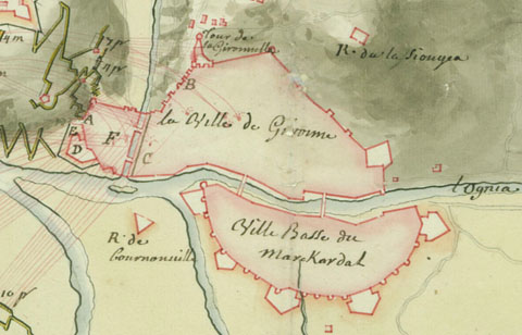 Detall de 'Plan des attaques de Gironne, depuis le 22 décembre que la tranchée a esté ouverte jusqu'au 23 janvier 1711 que la place s'est rendu'. 1711