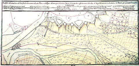 Projecte de desviament del Güell i construcció de dics a la confluència del Güell, l'Onyar i el Galligants amb el riu Ter, per l'enginyer José Fabre. 25 de gener de 1741