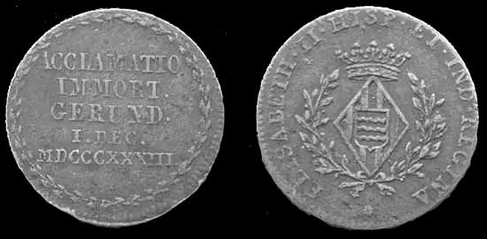 Medalla gironina commemorativa de la proclamació d'Isabel II. 1833