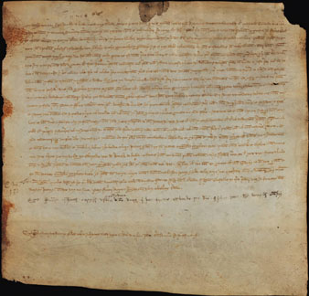 21 de setembre de 1331. Arnau de Beuda ven una feixa de terra situada a Palau-sacosta, a Bernat Bous, pagès, la qual té sota domini del convent de la Mercè de Girona