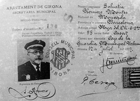 Targeta d'identitat de Salustià Romero, cap de la guàrdia diürna. Juliol de 1937