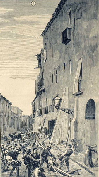 Plaça de les Cols després de la inundació del 19 d'octubre de 1876