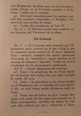 Reglament de la Peixateria. 1931