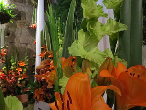 Temps de Flors 2019. Decoracions florals als baixos de l'edifici de les Sarra&iuml;nes