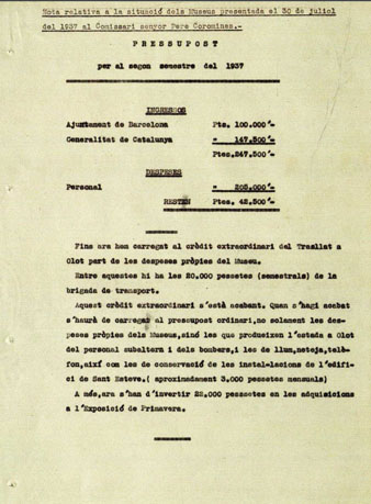 Despeses del trasllat i manteniment de les obres. 1937