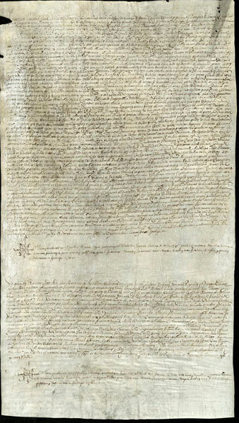 28 de febrer de 1630. Venda de censal atorgada per Mart&iacute; d�Agullana, cavaller de l�h&agrave;bit de Sant Jaume de Spatha resident a Girona, i la seva esposa Elionor d�Agullana, a favor de Miquel Laudes, prevere jesu&iuml;ta, com a rector del col&middot;legi de Sant Mart&iacute; Sacosta de Girona