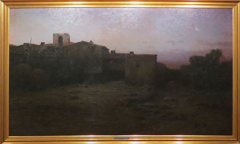 Poble de nit. Modest Urgell. Ca. 1880. Oli sobre tela