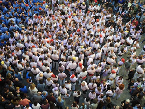 Fires 2019. La Diada Castellera a la pla&ccedil;a del Vi, amb els Marrecs de Salt, els Capgrossos de Matar&oacute; i els Minyons de Terrassa