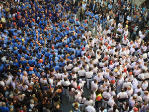 Fires 2019. La Diada Castellera a la pla&ccedil;a del Vi, amb els Marrecs de Salt, els Capgrossos de Matar&oacute; i els Minyons de Terrassa