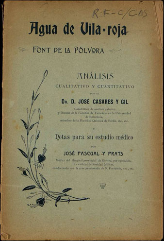 Portada de 'Agua de Vila-Roja: Font de la Pólvora'. José Casares Gil. 1902