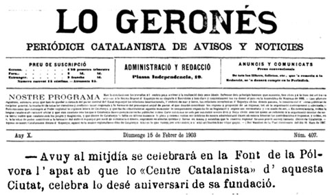 A la Font de la P&oacute;lvora tamb&eacute; s'hi feien &agrave;pats. Not&iacute;cia de 'Lo Geron&eacute;s' del 15 de febrer de 1903