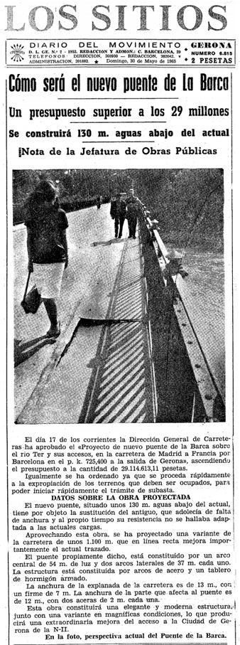 Notícia de la construcció del pont de Sant Ponç aigües avall del de la Barca, que vindria a resoldre definitivament els problemes de tràsit